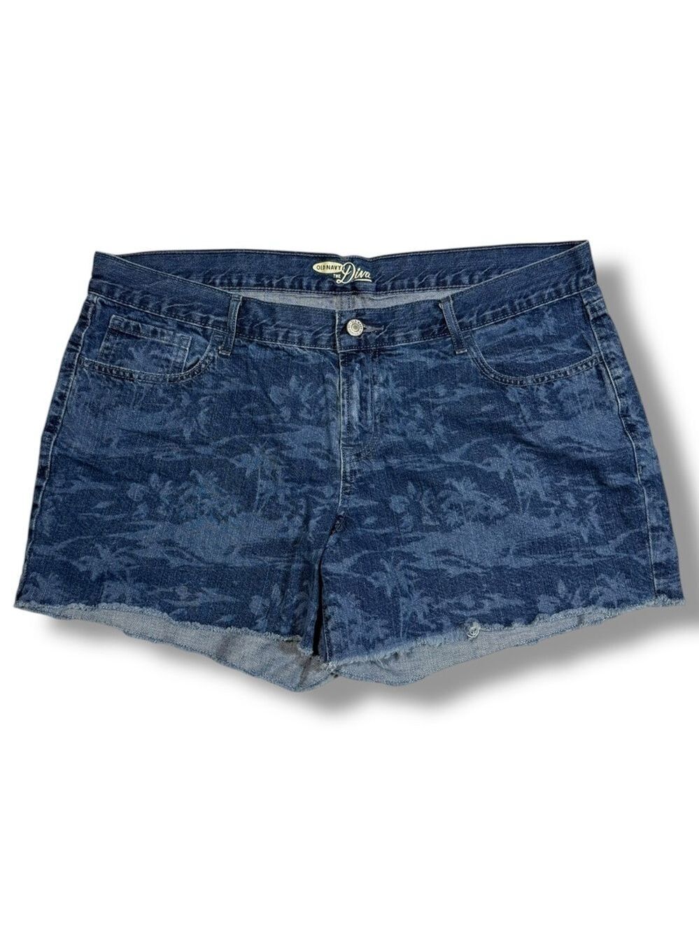 Old Navy Women's The Diva Cut Off Denim Shorts Blue Tropical Size 14